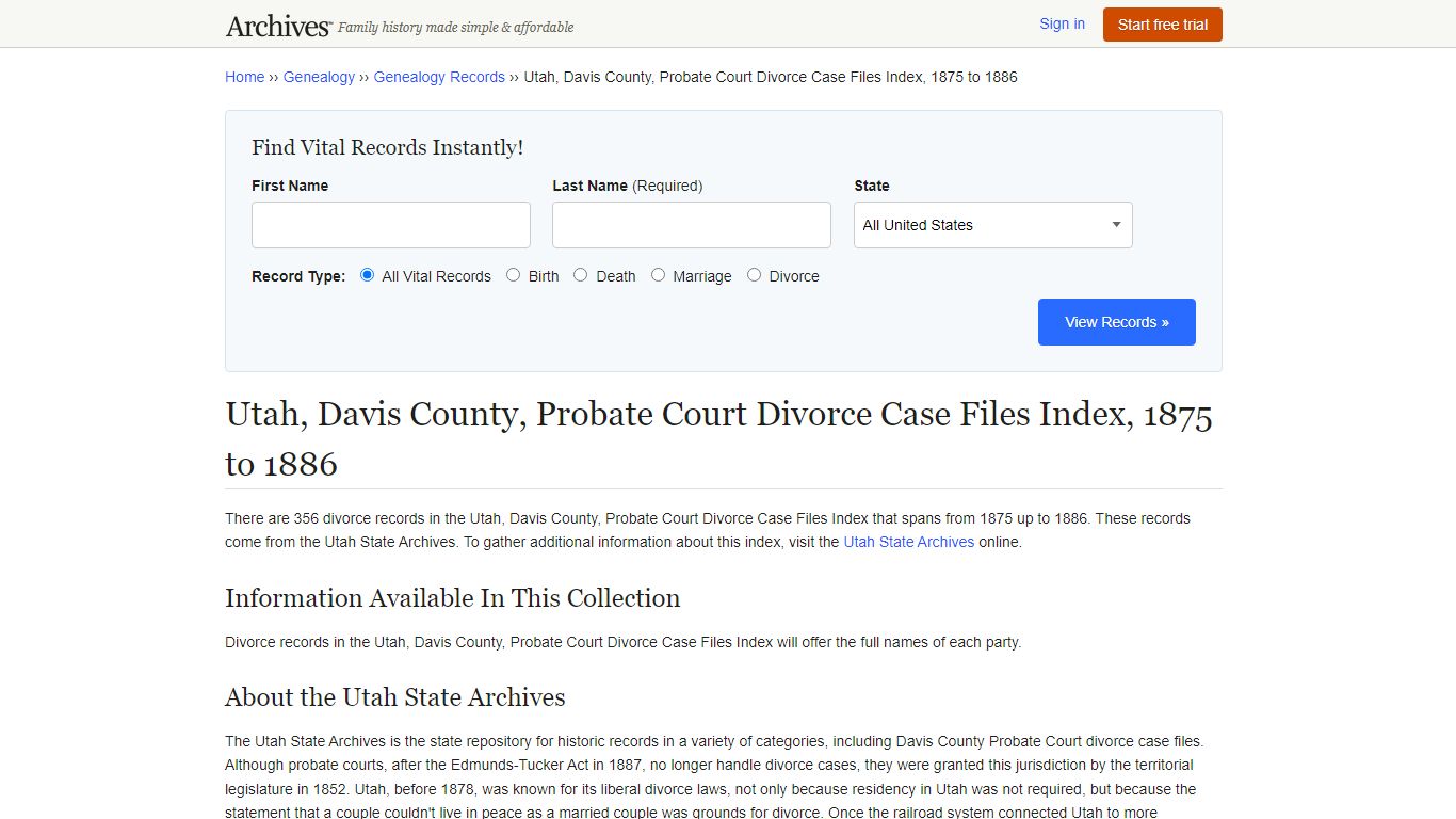 Utah, Davis County Divorce Case Files | Search Collections & Indexes